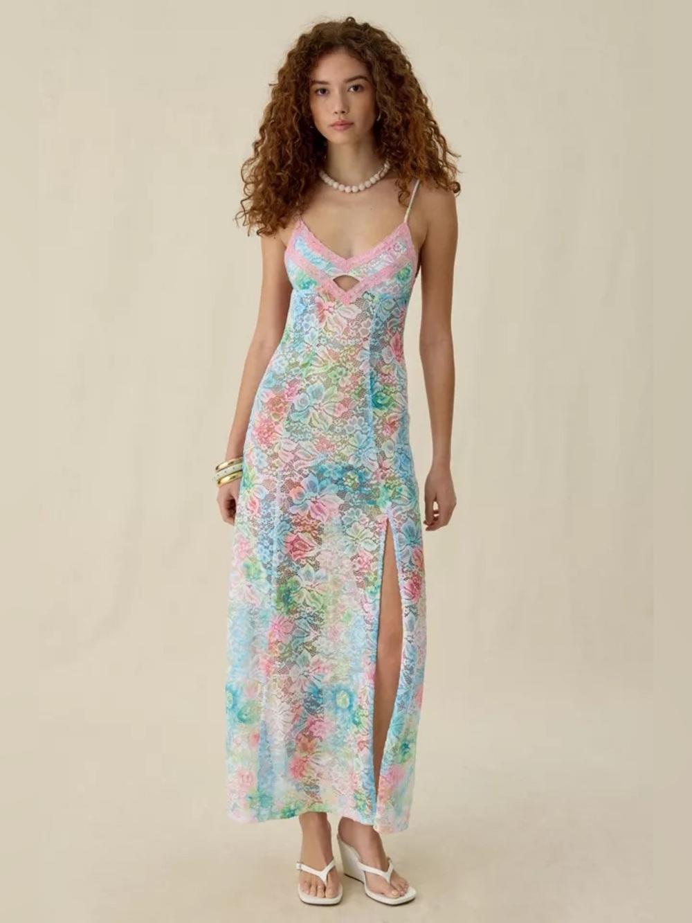 UO Out From Under Carmen Open-Back Sheer Lace Maxi Slip